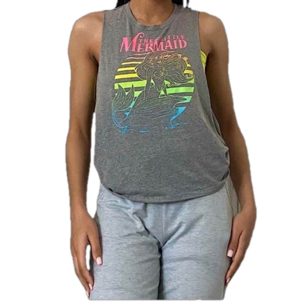 Pre-Loved (EUC) Disney Little Mermaid Cut-Out Side Tied Knot Muscle Tee SZ S 3/5